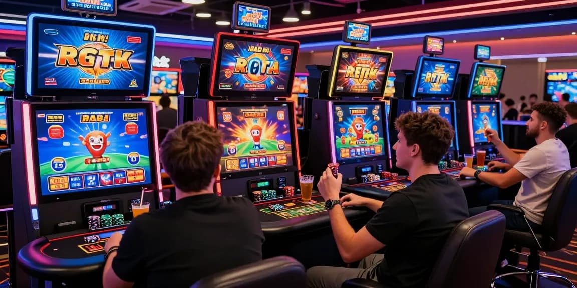 UK players enjoying high RTP slots at a trusted USA online casino, showcasing the vibrant atmosphere of online gaming at https://giraffedays.com.