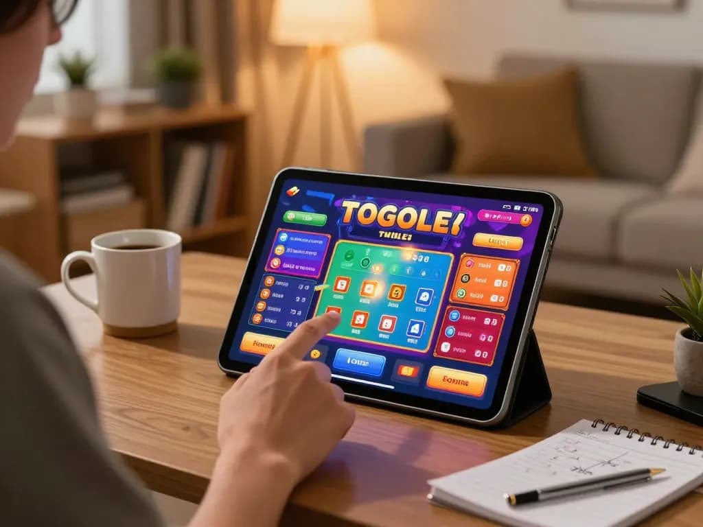 Engaging in togel betting on a tablet in a cozy home setting promotes responsible gambling.