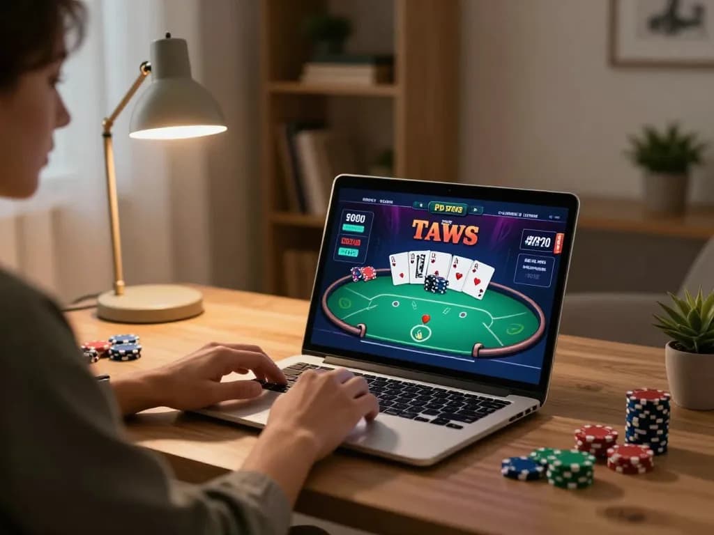Engaging with the sky88 online poker game interface while enjoying a relaxed home environment.