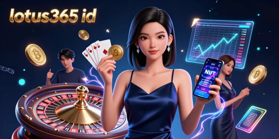 Engage in thrilling gameplay with lotus365 id, featuring a confident woman amidst casino elements and cryptocurrency.