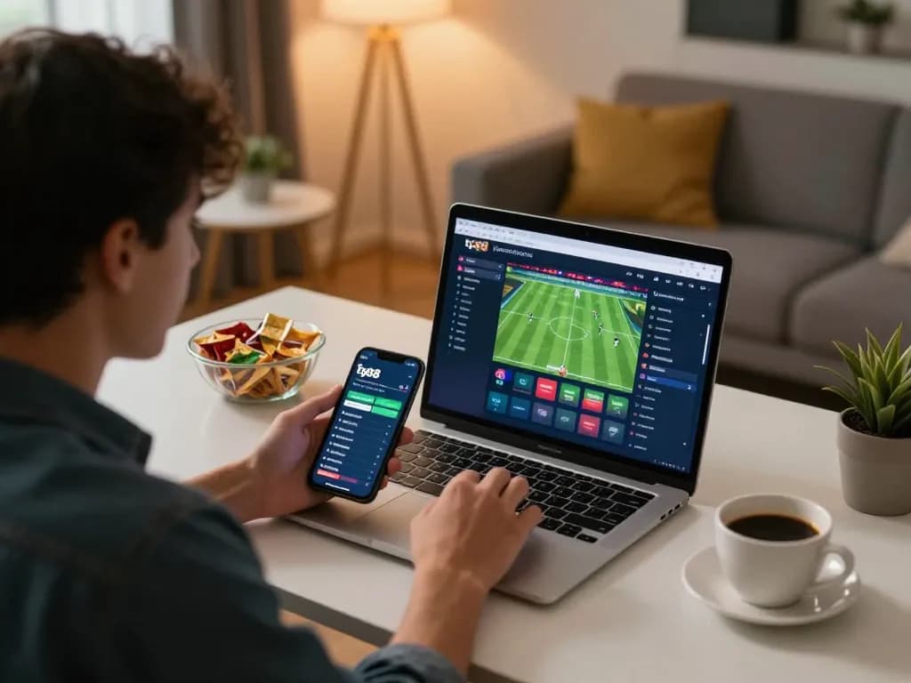 Placing bets on tg88 sportsbook while enjoying a cozy home sports viewing experience.