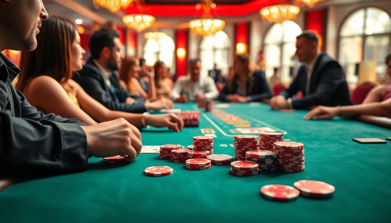 Experience the thrill of uvip娱乐 at a lively casino table filled with colorful game chips.