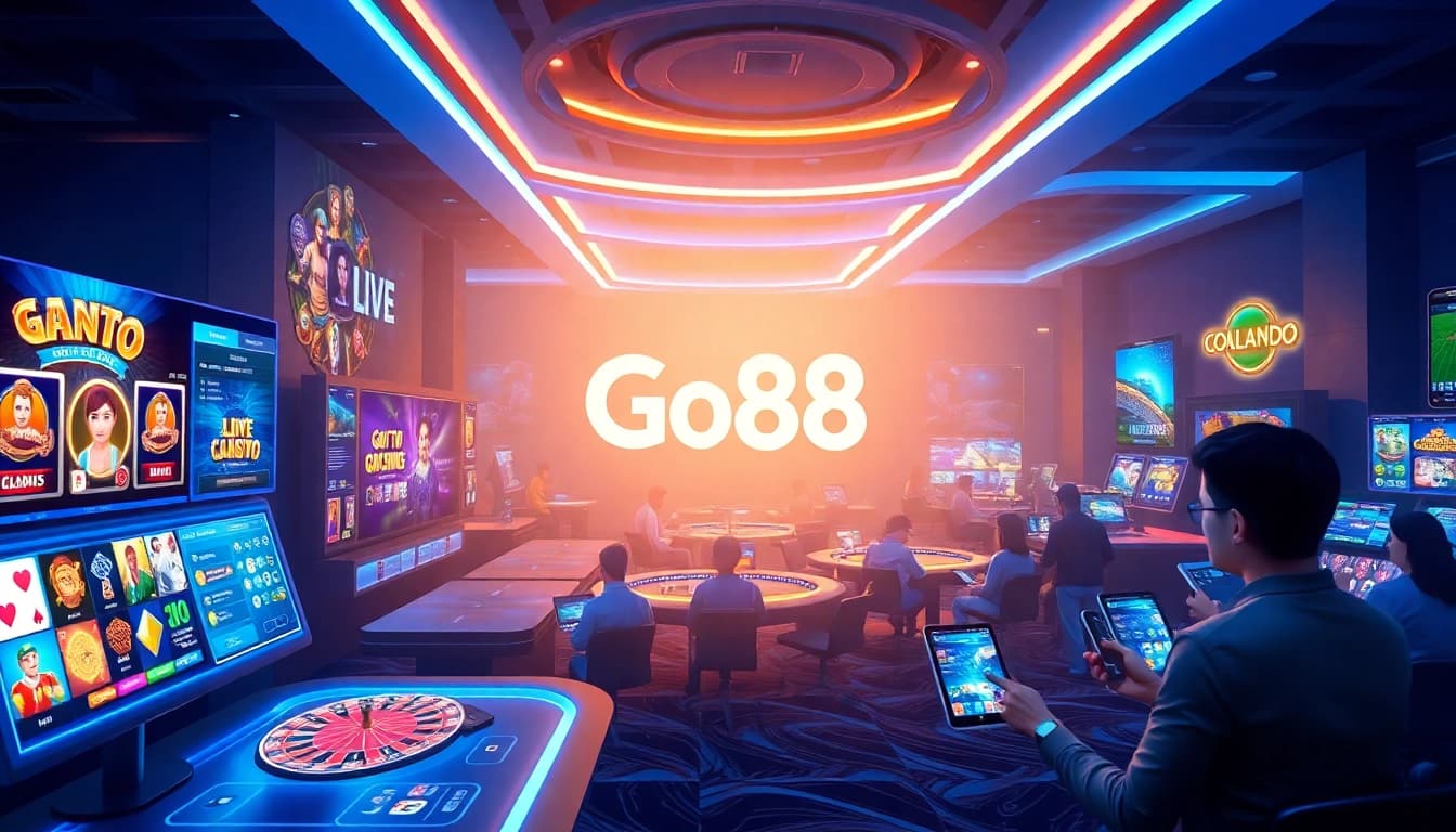 Interactive gaming interface showcasing Go88's vibrant casino and sports betting options.