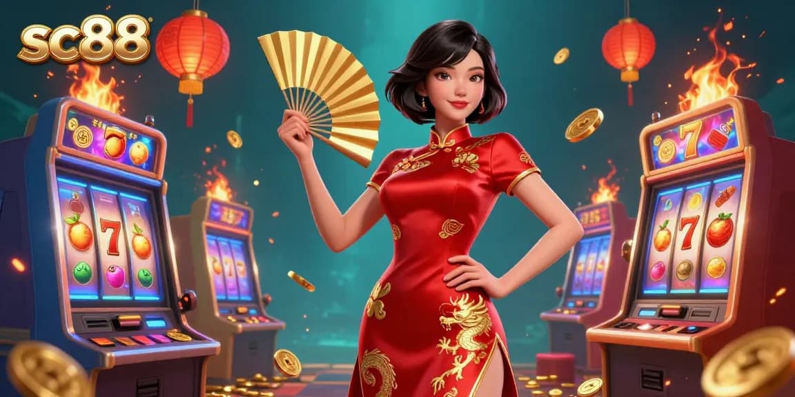 Engage with sc88's vibrant atmosphere and gold coin excitement in this 3D slot game scene.