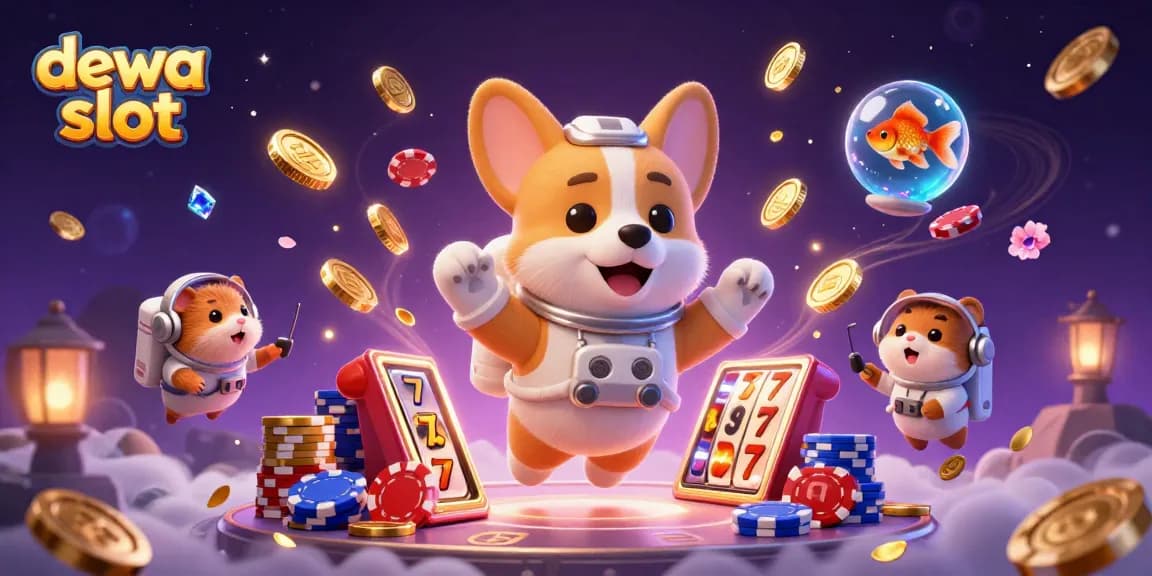 Experience the dewa slot excitement with animated characters enjoying a cosmic casino adventure.