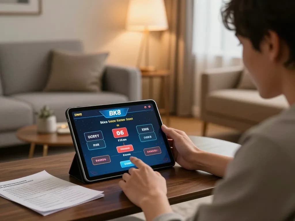 Bets placed through BK8 interface on a tablet showcasing strategic online gaming atmosphere.