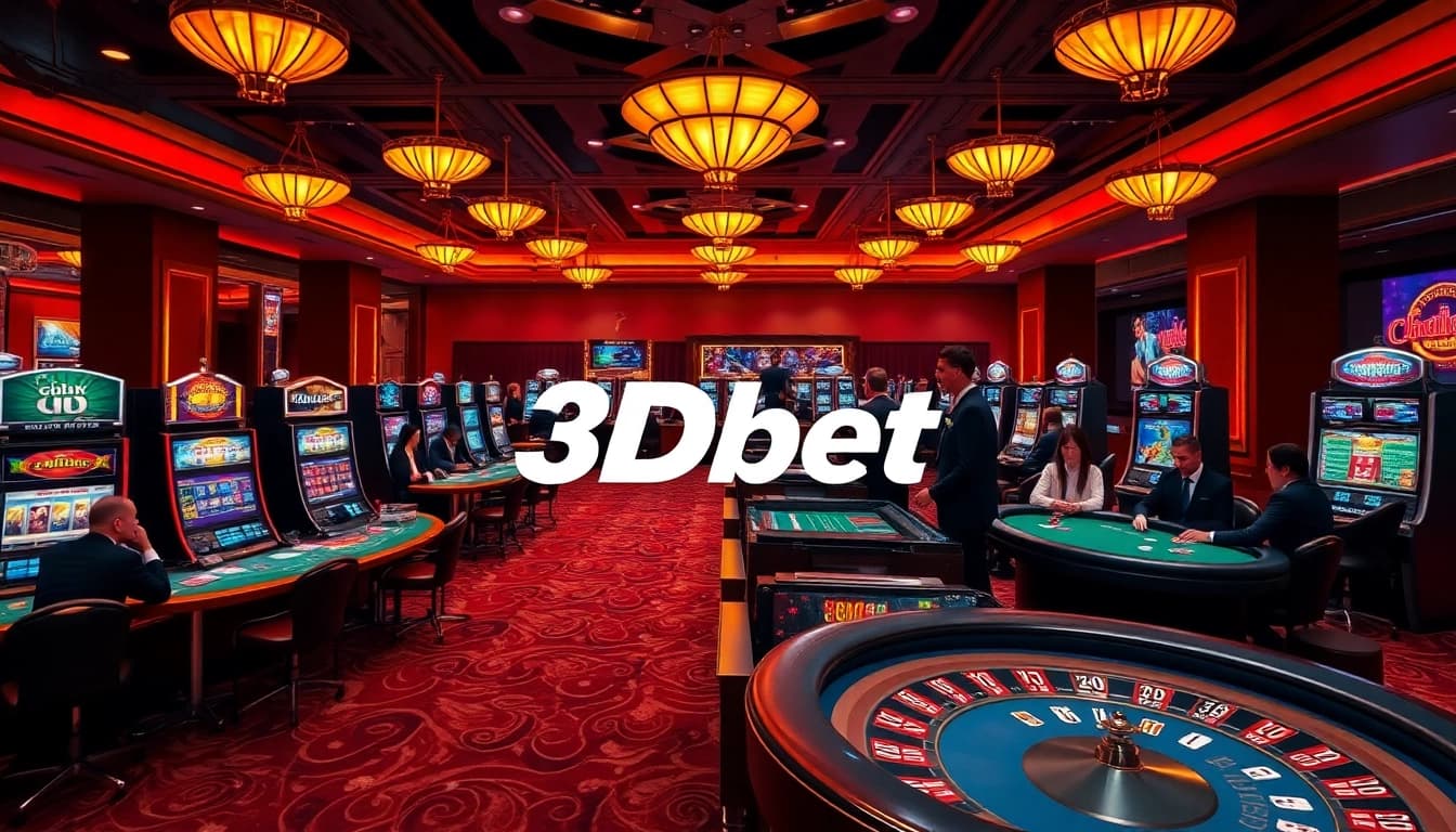 Experience the excitement of 3Dbet at a luxurious casino with vibrant tables and engaging players.
