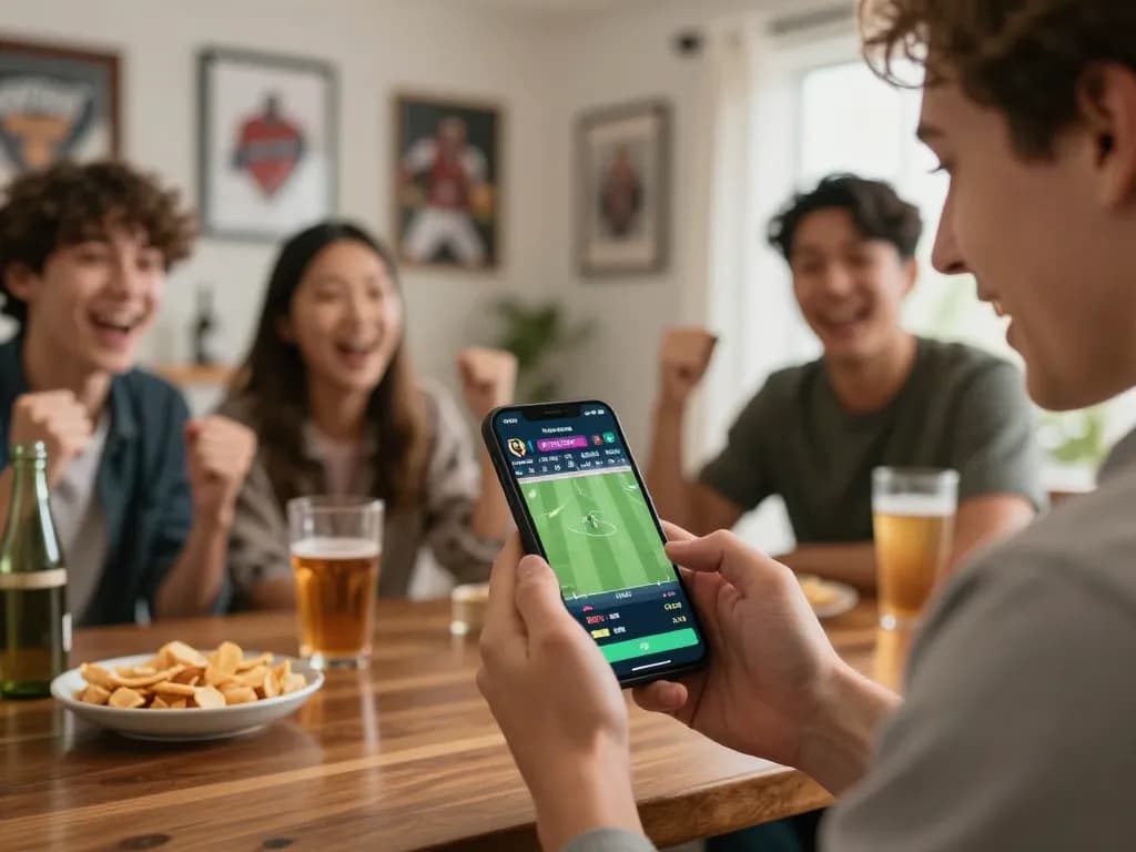 Engaging sports betting action on 68win mobile app amidst a lively home atmosphere