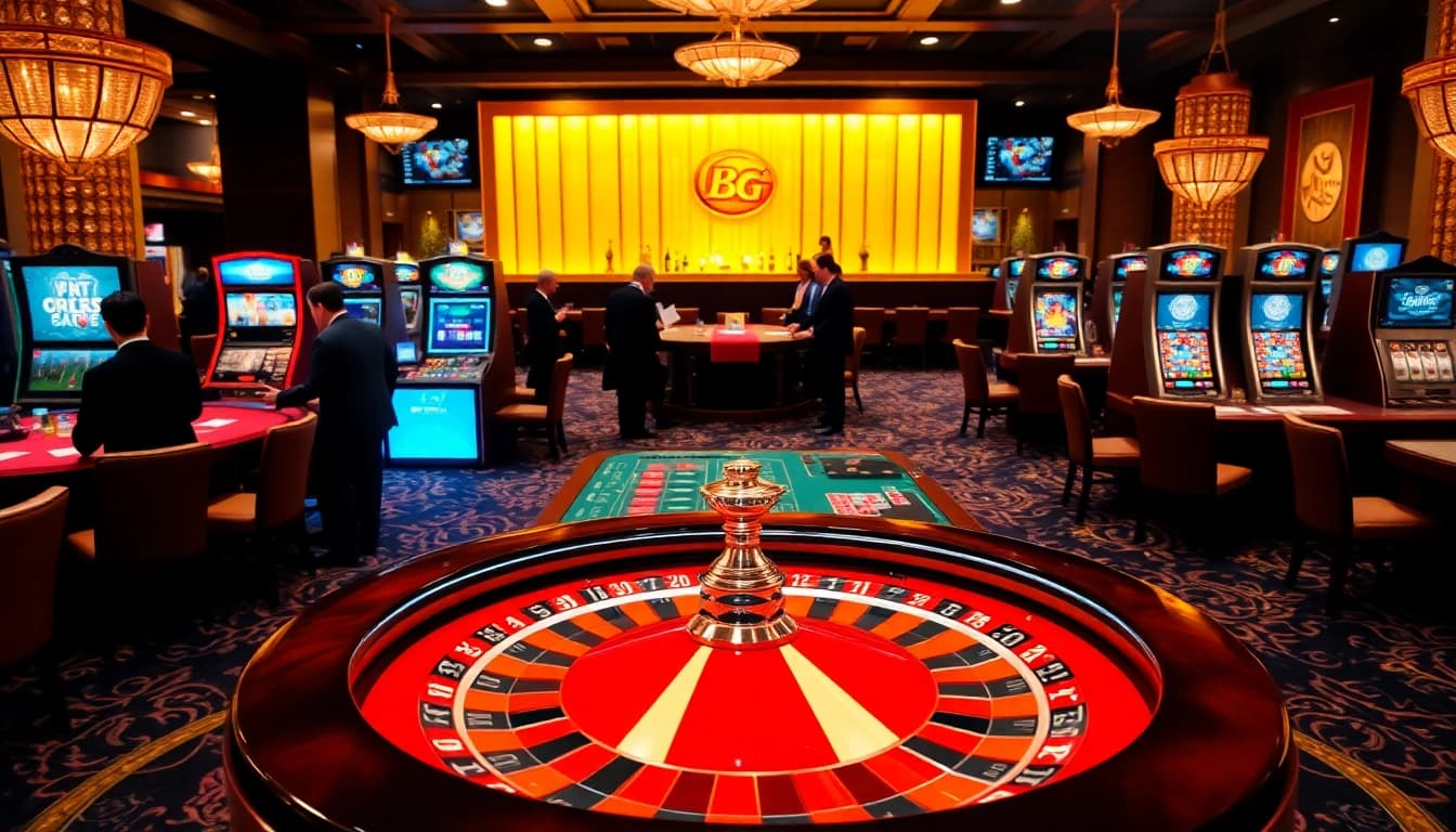 Experience the thrill of play in a vibrant BG Online Casino scene with roulette, cards, and chips.
