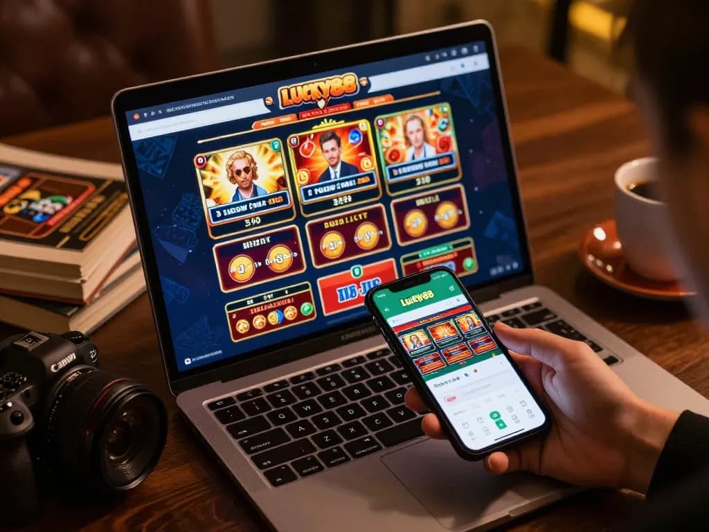 Engage with lucky88 app on smartphone while enjoying online casino gaming at home, lively gaming atmosphere.