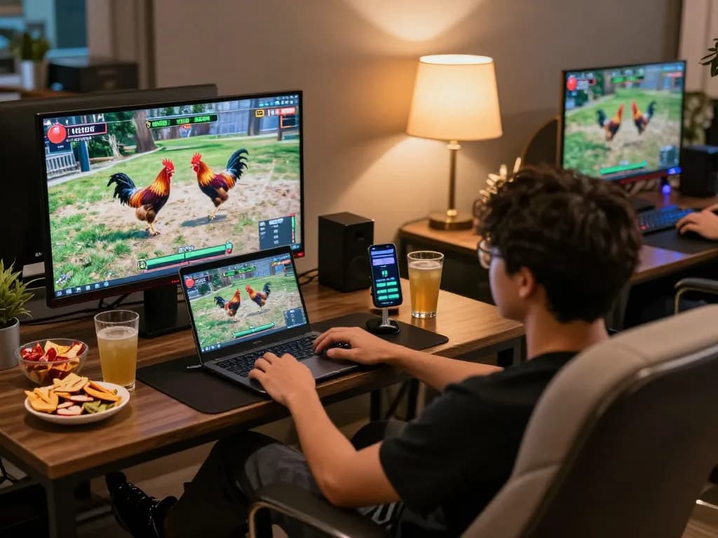 Experience trực tiếp đá gà with vibrant live streaming on a laptop, enriching your online gambling thrills