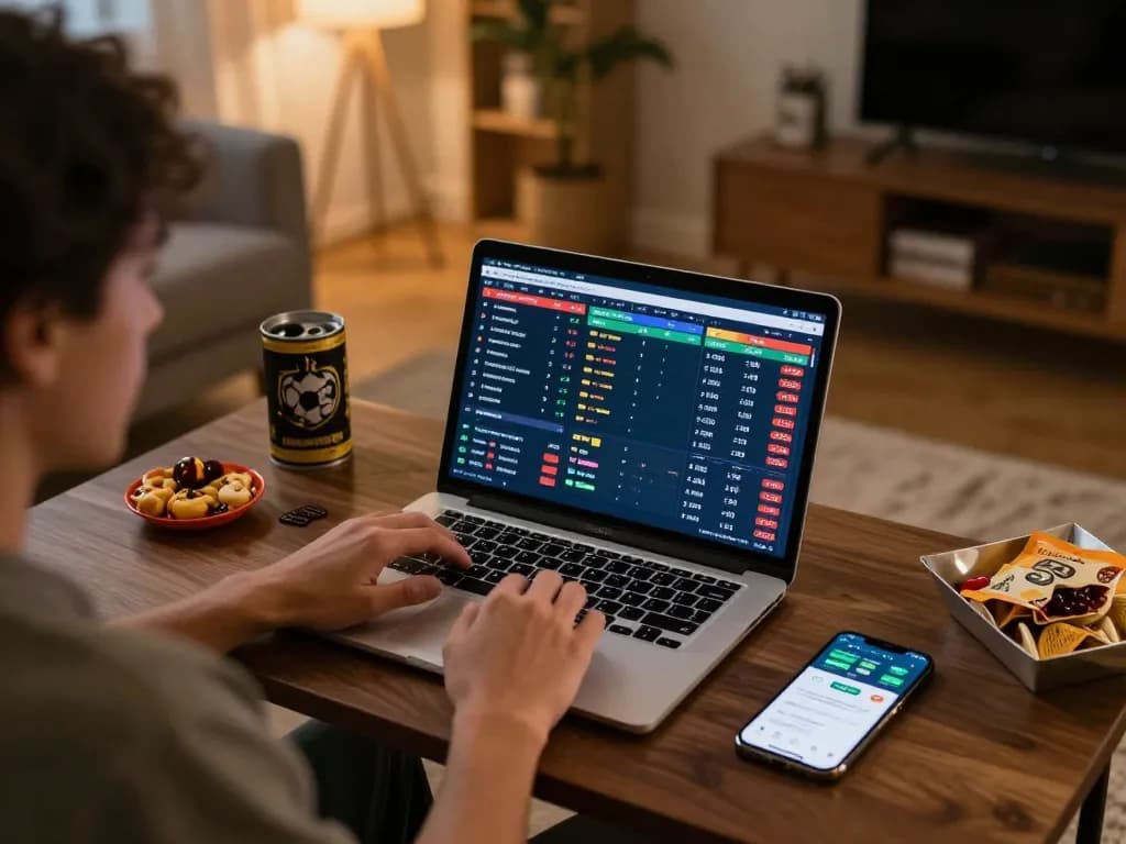 Engaging in soi kèo hôm nay with live sports betting on laptop, integrating strategy and entertainment