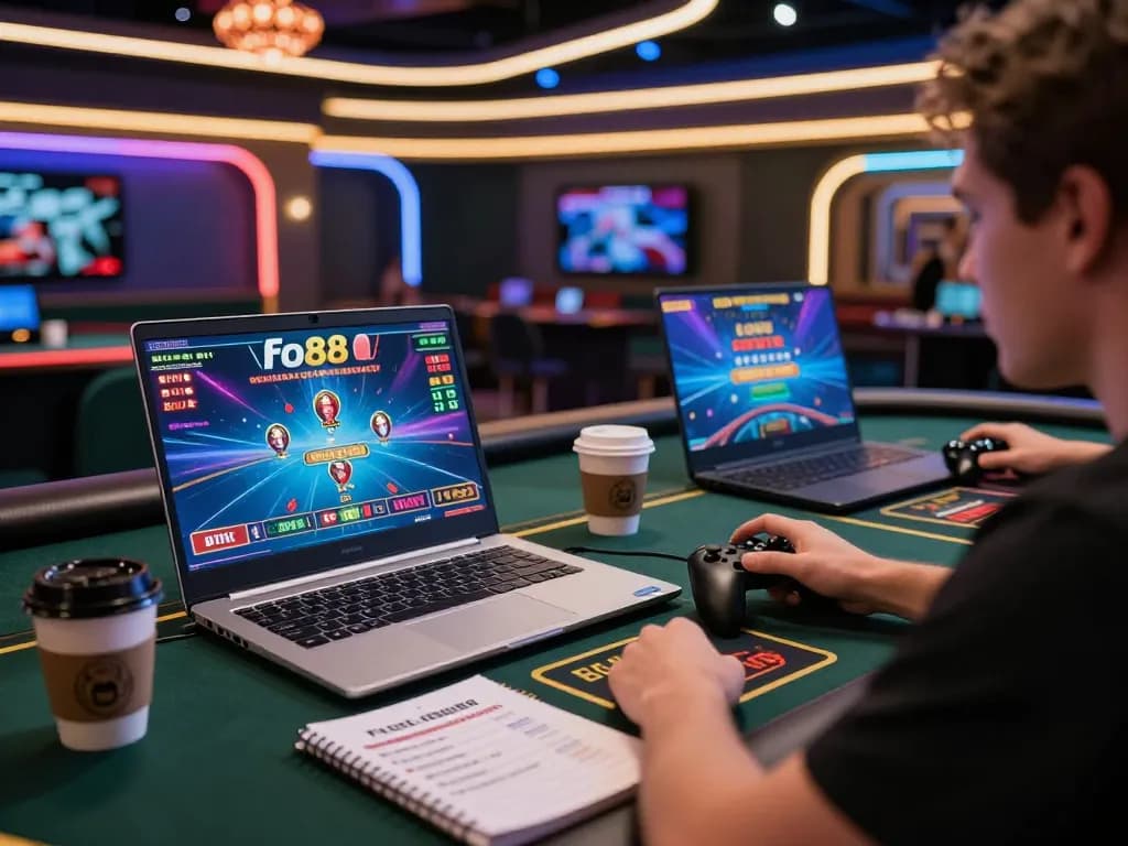 Player immersed in online gaming experience on fo88, highlighting strategic betting and vibrant casino atmosphere.