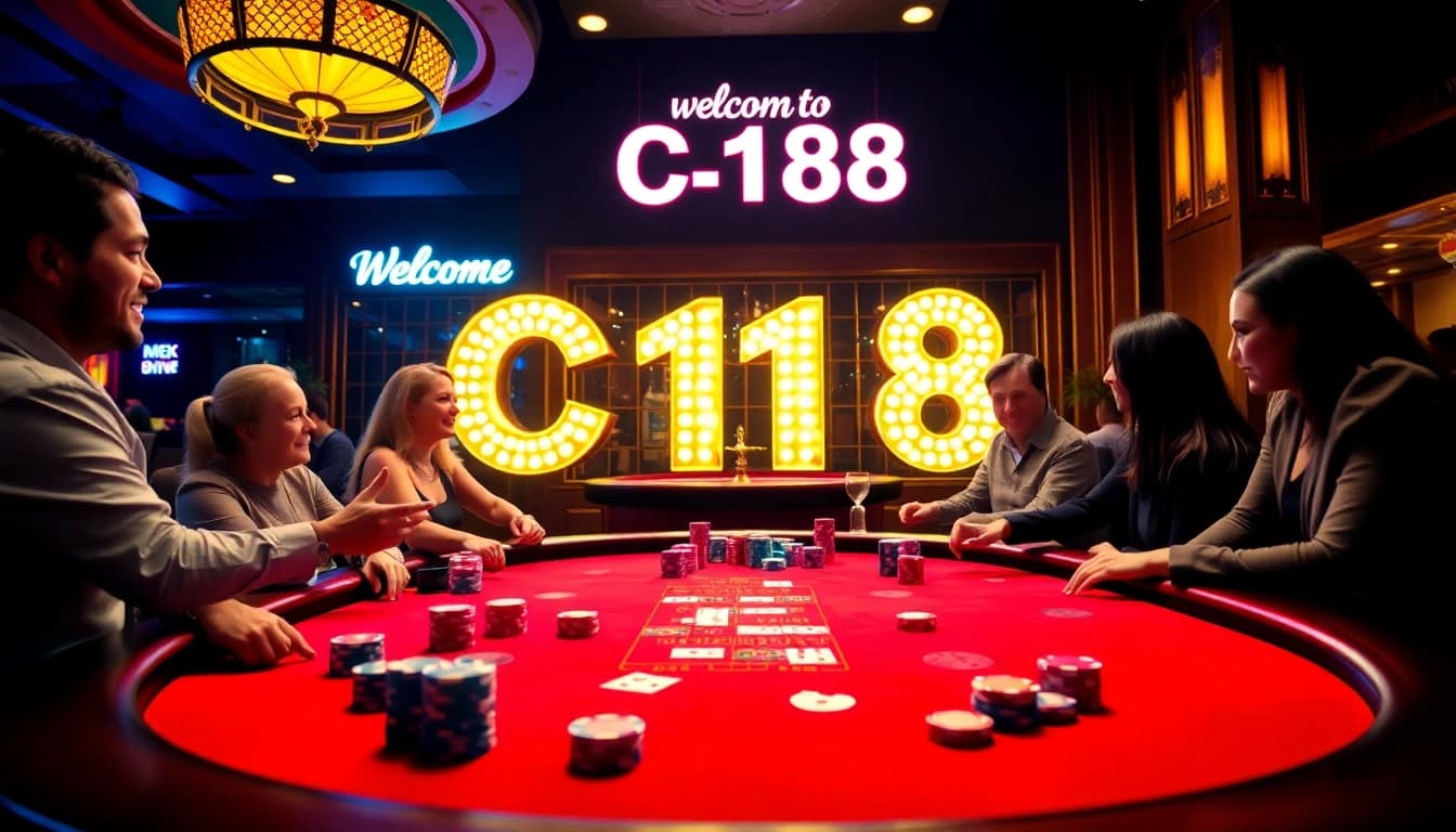 C168 gaming table surrounded by excited players in a luxurious casino setting.