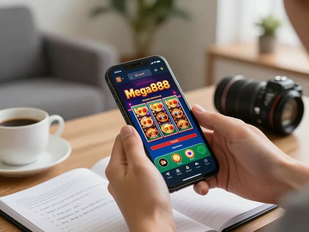 Engaging mobile gaming scene showcasing lmhistory app with strategic betting actions in a cozy home environment