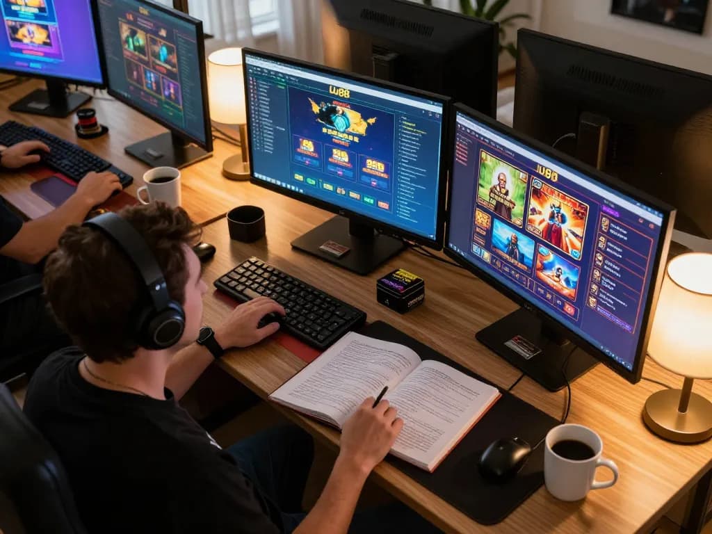 Engaging home online casino gaming scene featuring uu88 interface and strategic notes.