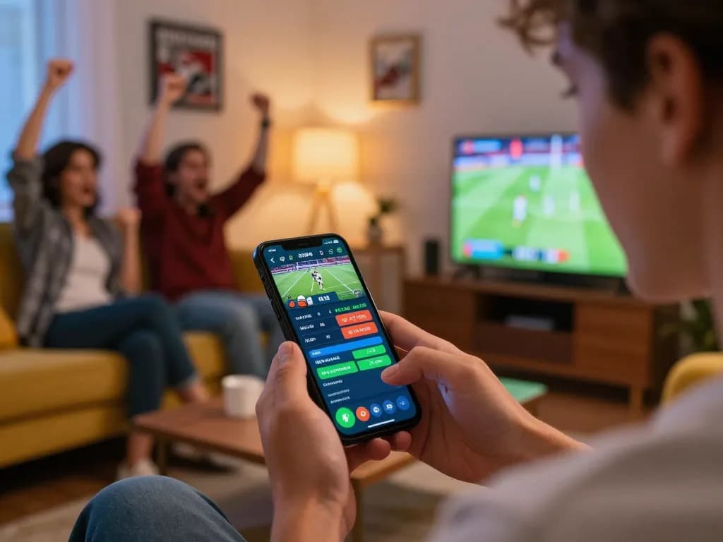 Penggemar olahraga SPBO terlibat dalam taruhan langsung di smartphone mereka saat pertandingan yang mendebarkan.