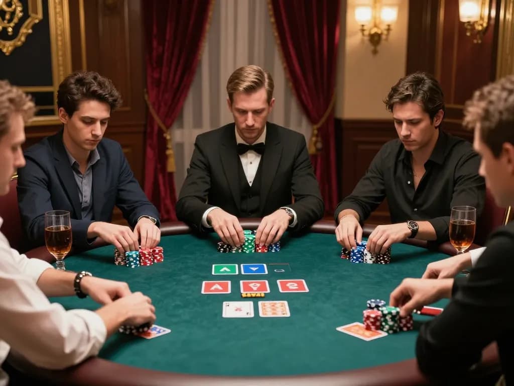 Players engaging in a thrilling poker match at go99com's exclusive room with stakes high and strategy deep.
