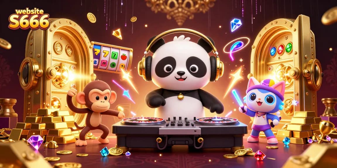 Experience thrilling fun with website S666 in a vibrant, animated casino illustration.