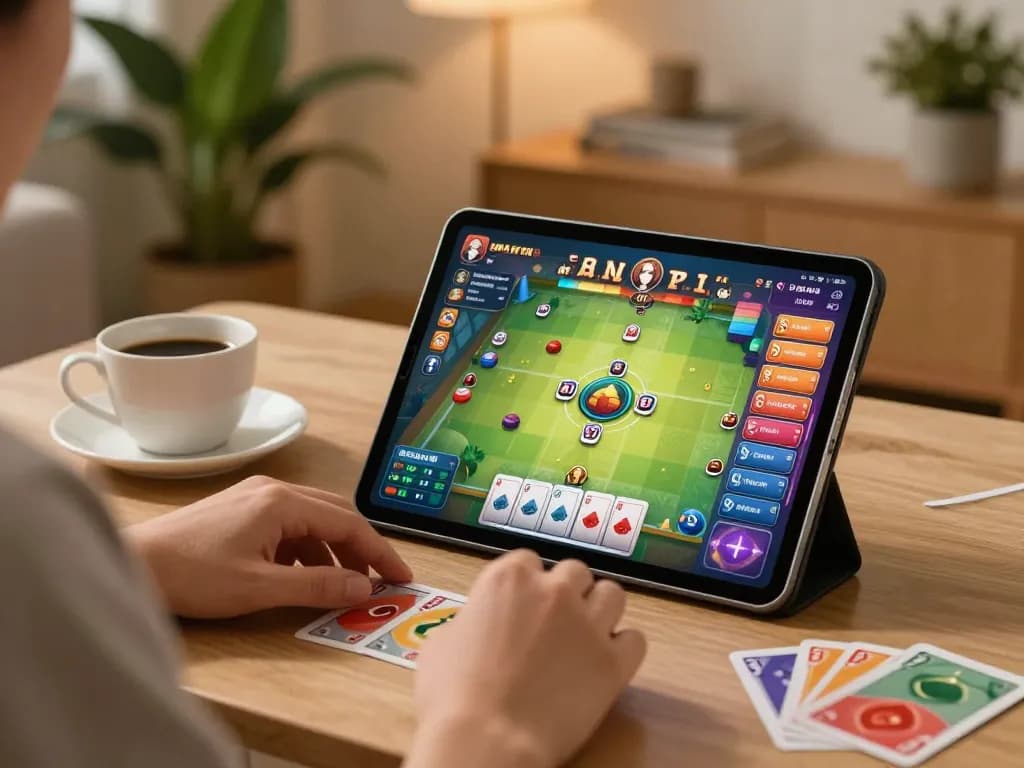 Player enjoying Mậu Binh game on vvvwin tablet, showcasing an engaging home gaming experience