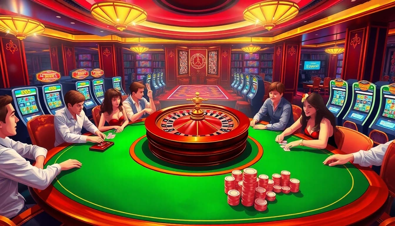 View players enjoying various games and betting on https://rr88.gratis/ in an exciting casino atmosphere.