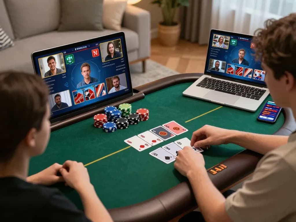 Engaging online poker game session at Nhà cái O8 showcasing virtual players and chips.