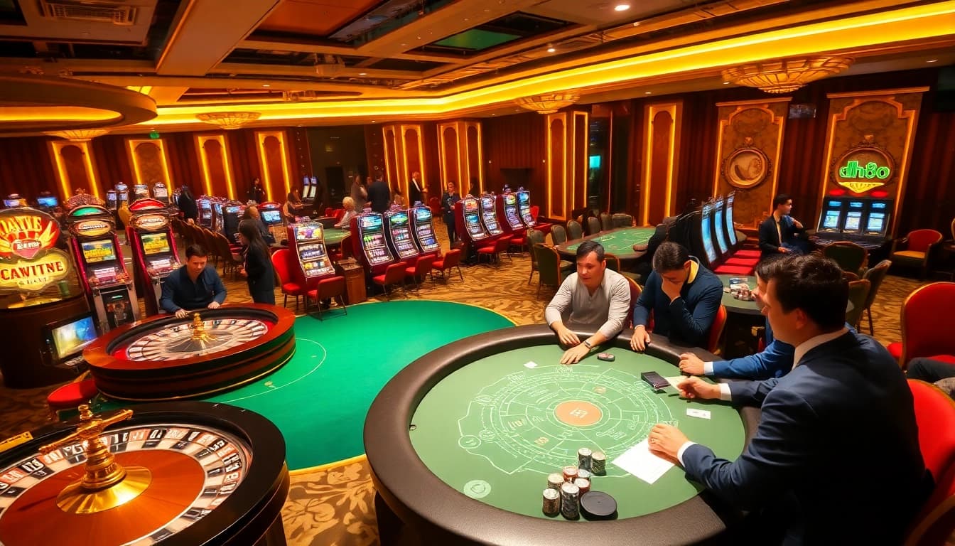 Players enjoying a thrilling game at dh88 casino, immersed in the excitement of roulette and slot machines.