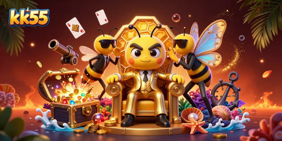 Experience thrilling gameplay at kk55 with a vibrant scene featuring casino elements and a bumblebee boss.