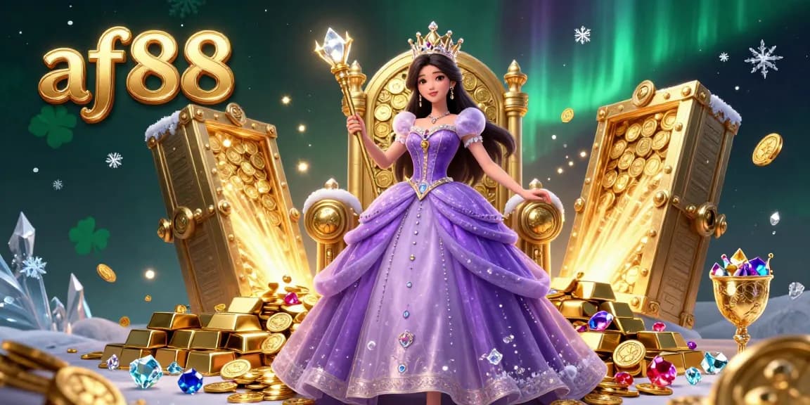Play exciting games at af88 with a dazzling princess surrounded by treasures and casino elements.