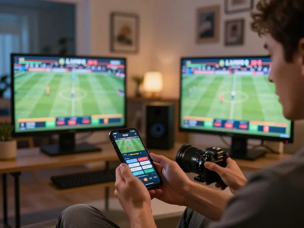 LU88 player strategizing live bets while using smartphone app in a cozy home setting