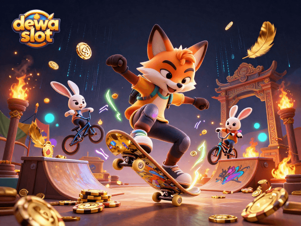 Experience thrilling gameplay with dewa slot in a dynamic gambling scene featuring vibrant characters and casino elements.