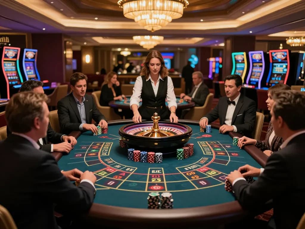 Engaging roulette game scene at a casino showing players betting, highlighting the excitement and strategy involved with go99.