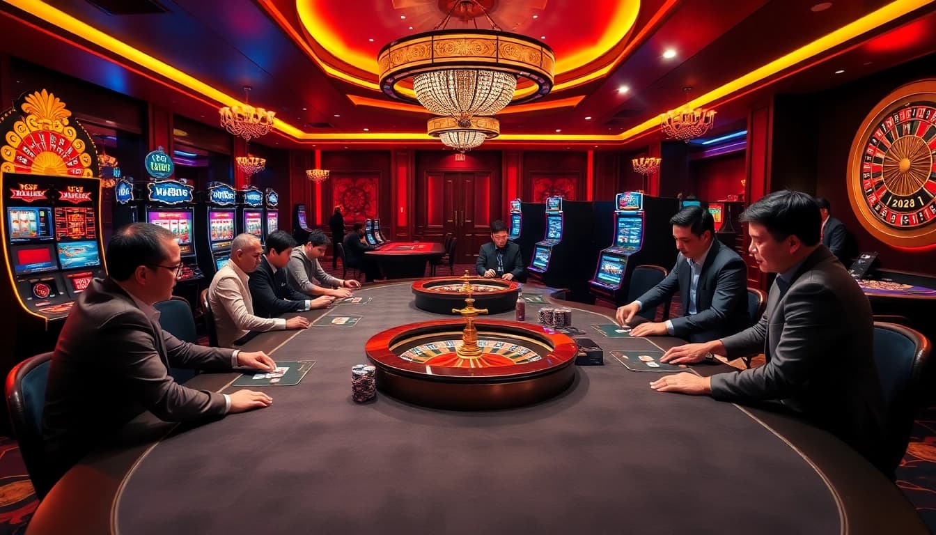 Experience thrilling gameplay at https://hay88.my/ with luxurious casino tables and vibrant atmosphere.
