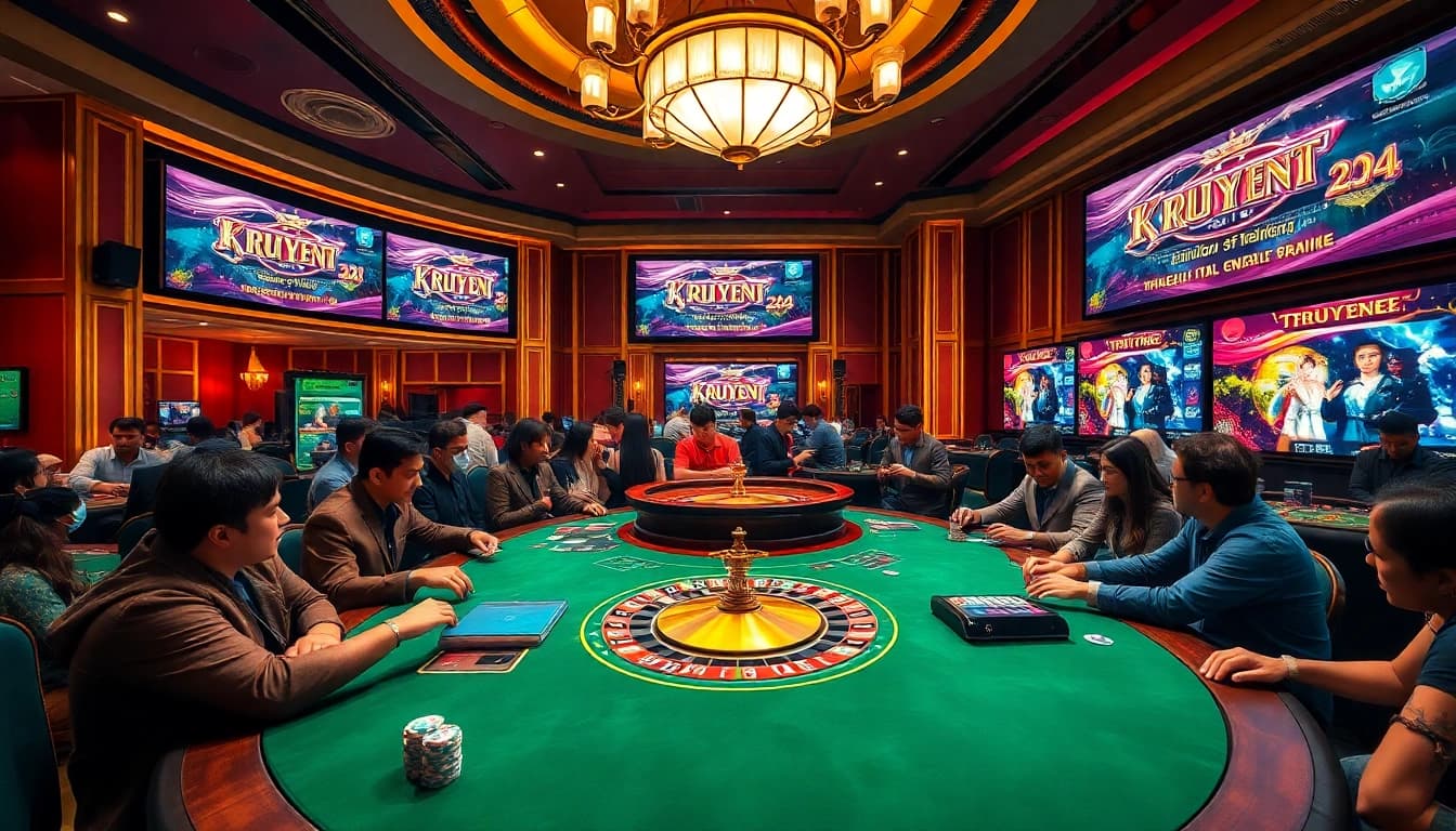 Engaging gamblers at a luxurious casino table while enjoying Truyện ma audio tales.