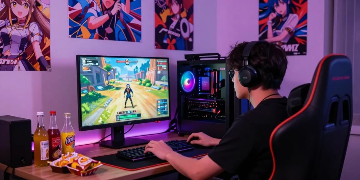 Immersive gaming experience with hentai games on a vibrant setup.