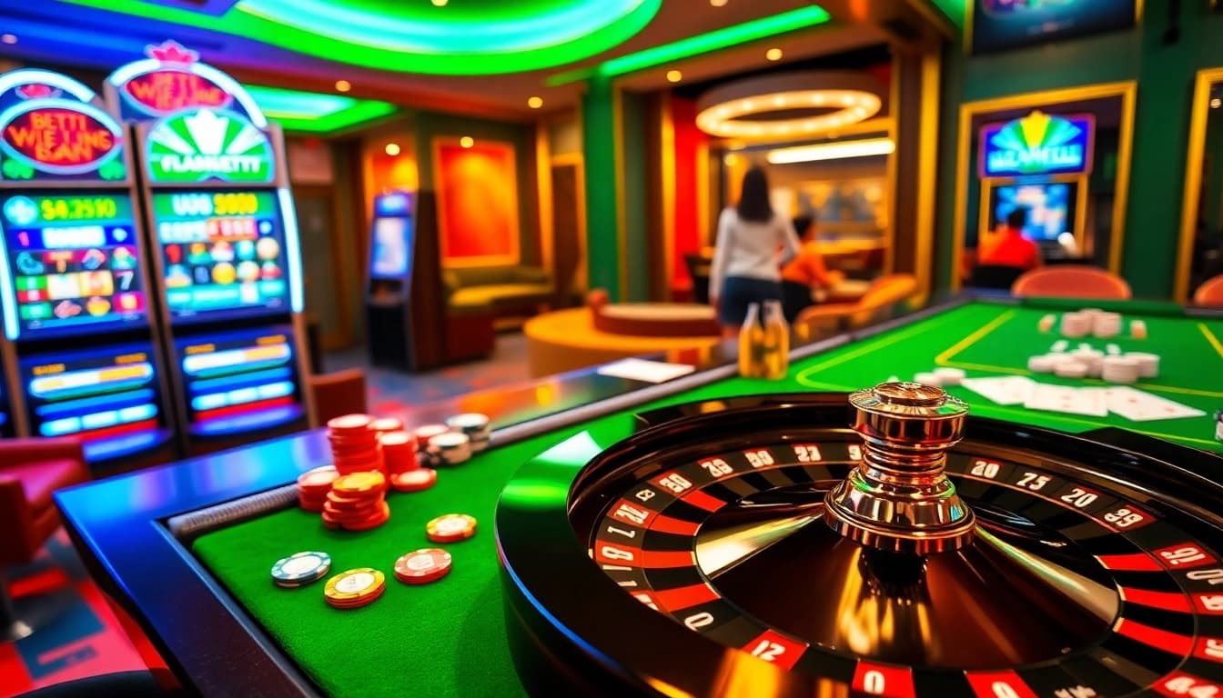 Experience thrilling gambling action at UU88 with vibrant tables, slot machines, and poker games.