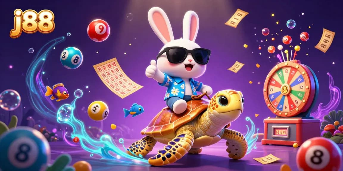 Join the j88 lucky rabbit and sea turtle in a vibrant casino-themed adventure featuring lottery excitement.