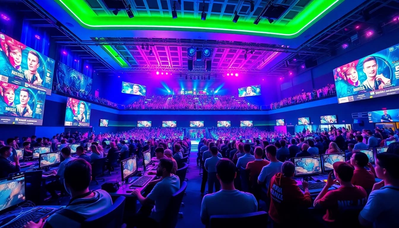 KJC Football online gaming event showcasing vibrant esports arena atmosphere.