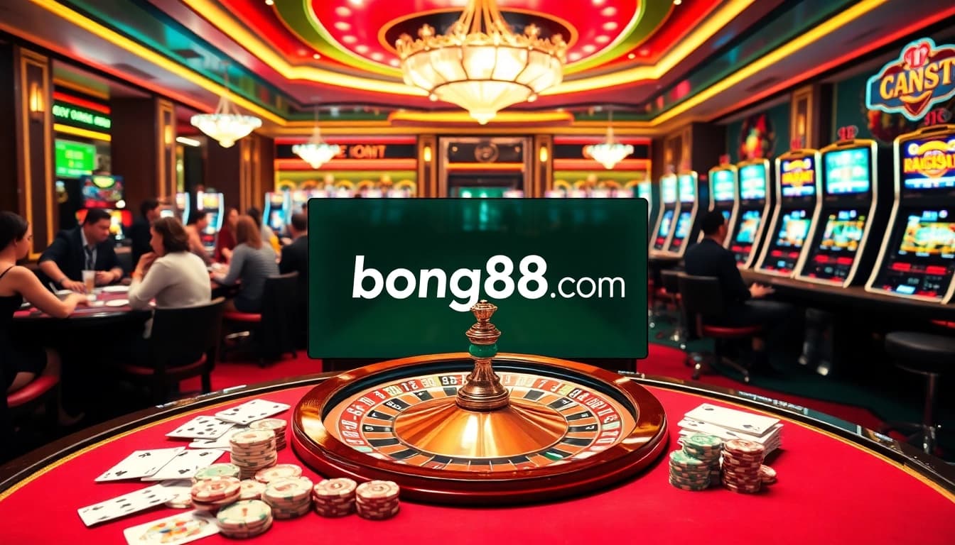 Engaging players at a luxurious casino featuring bong88-com ibet and vibrant gambling action.