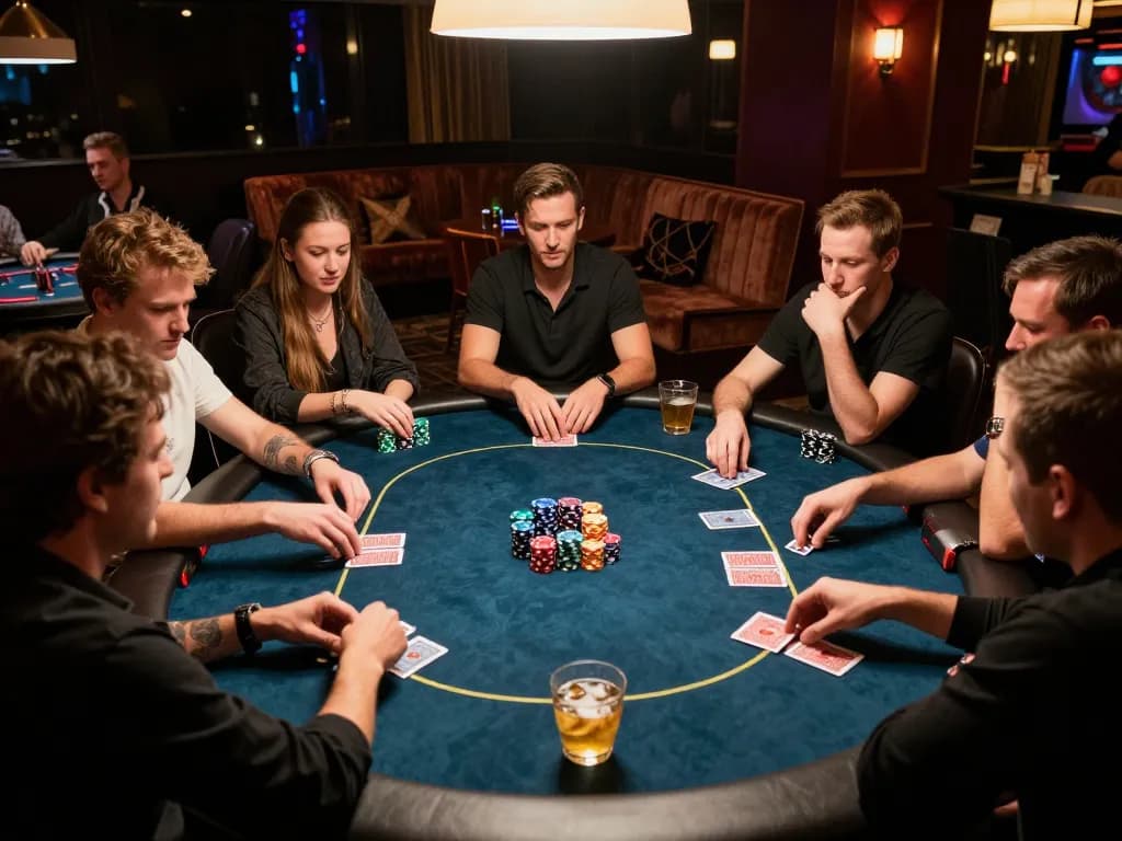 B52CLUB players engaged in an exciting Texas Hold'em poker game, showcasing competitive camaraderie and strategic gameplay.