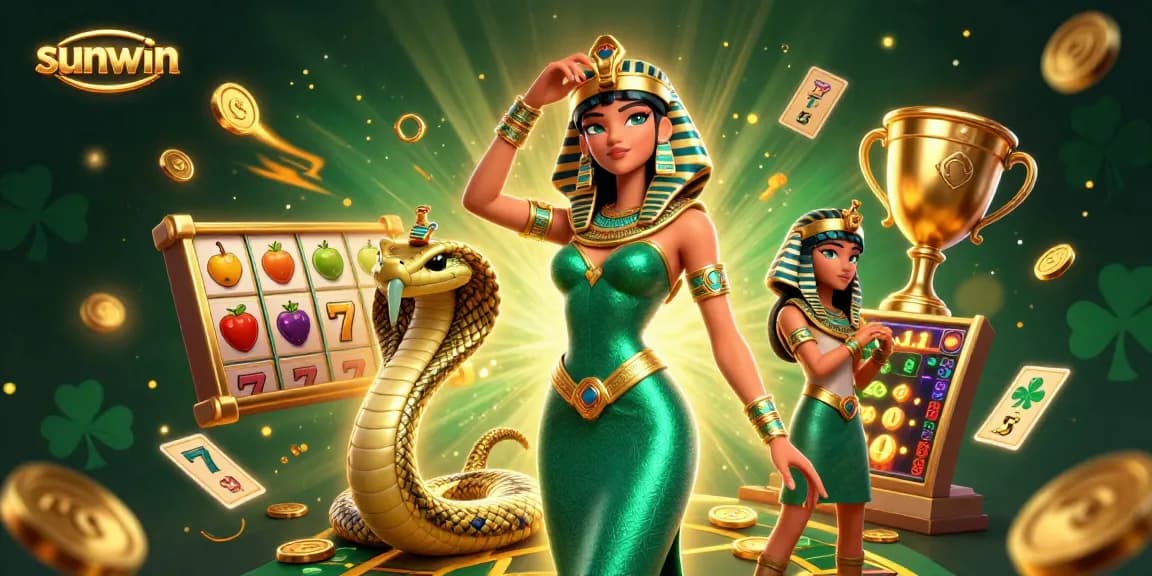 Experience winning moments with sunwin, a vibrant 3D gaming scene featuring slots and rich casino elements.