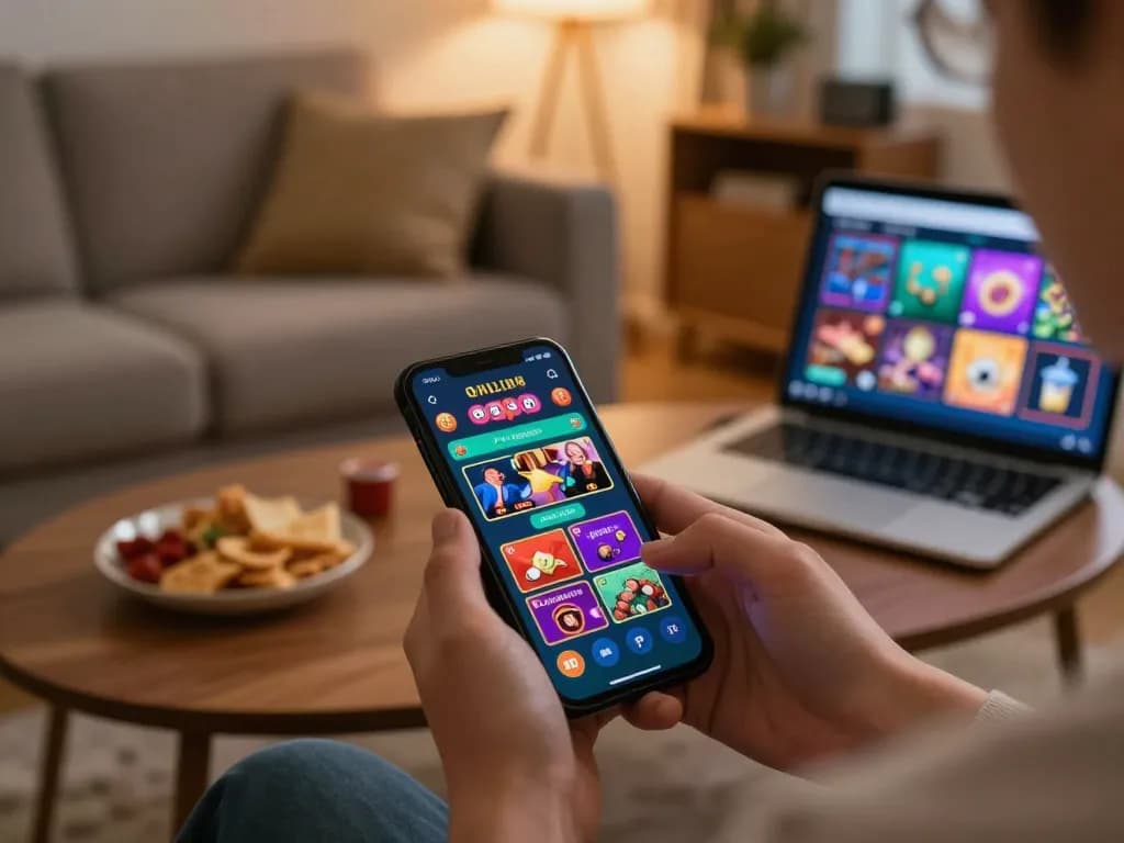 open88 user interacting with a smartphone for online gambling in a cozy home setting