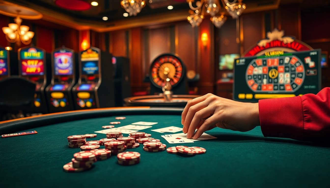 Experience high-stakes thrills with lô đề uy tín featuring poker chips and vibrant casino elements.