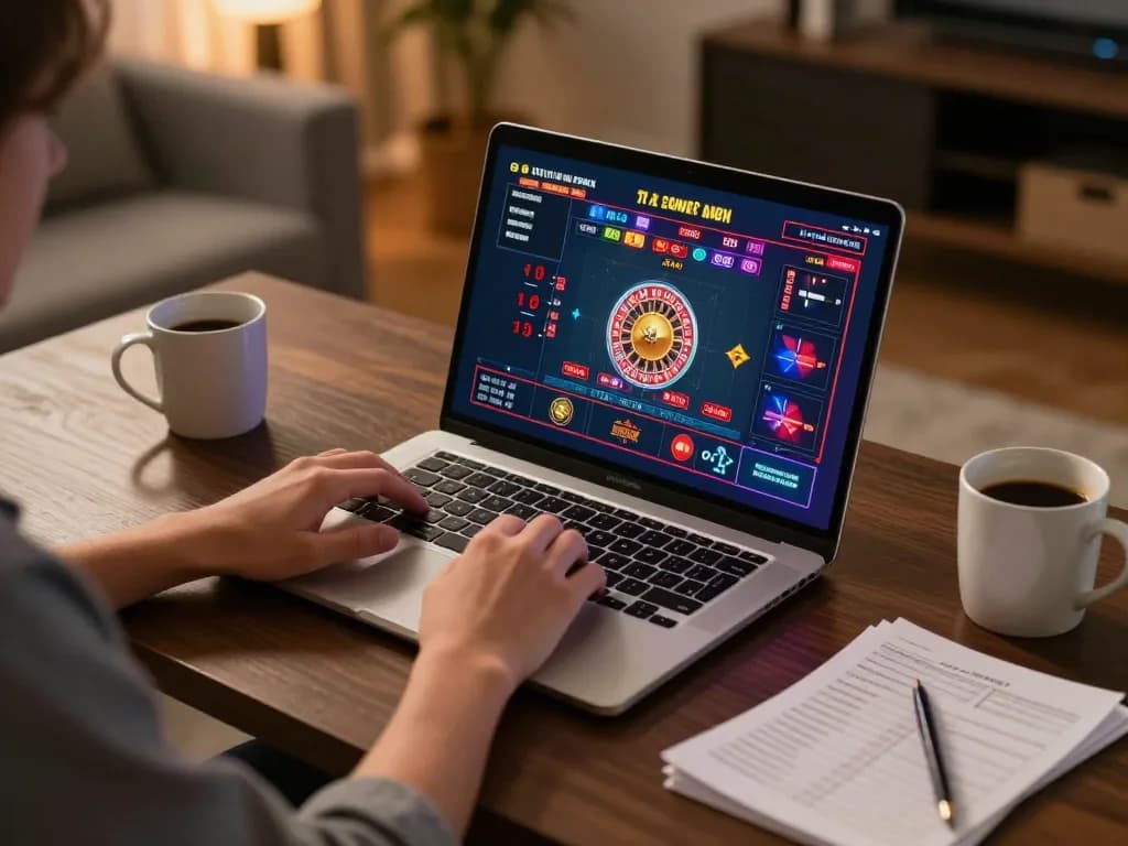 Engaging in an Oxbet live dealer game on a laptop in a cozy home setup.