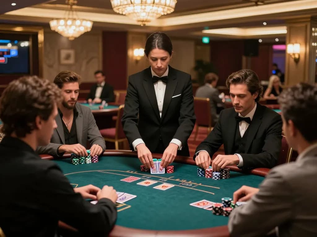 Players strategizing at a VIP poker table in the LV88 casino, showcasing an elegant gaming experience.
