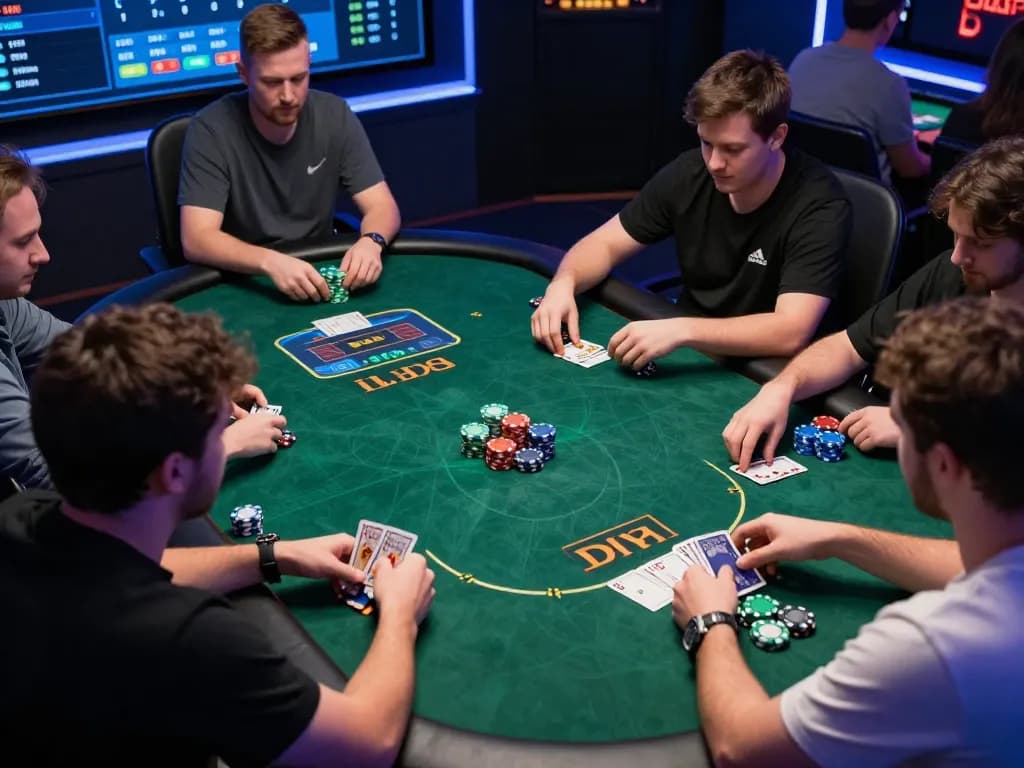 Viral88 highlights online poker strategy during competitive gameplay with players focused on winning hands.