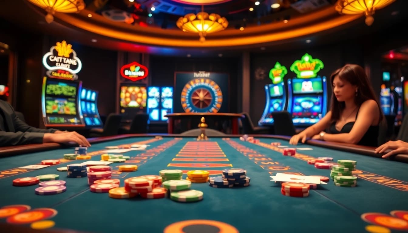 Witness exciting gameplay at the juragan77 gaming table, with vibrant chips and cards.
