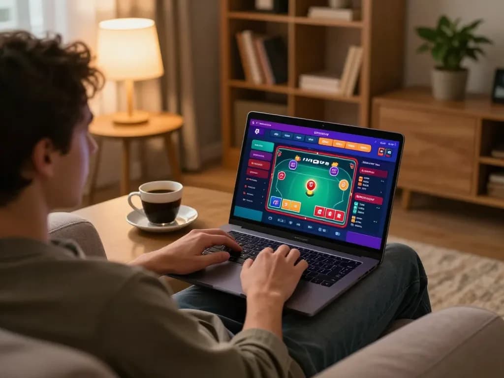 Player enjoying an engaging online poker game on VA88 platform from a cozy home setting.