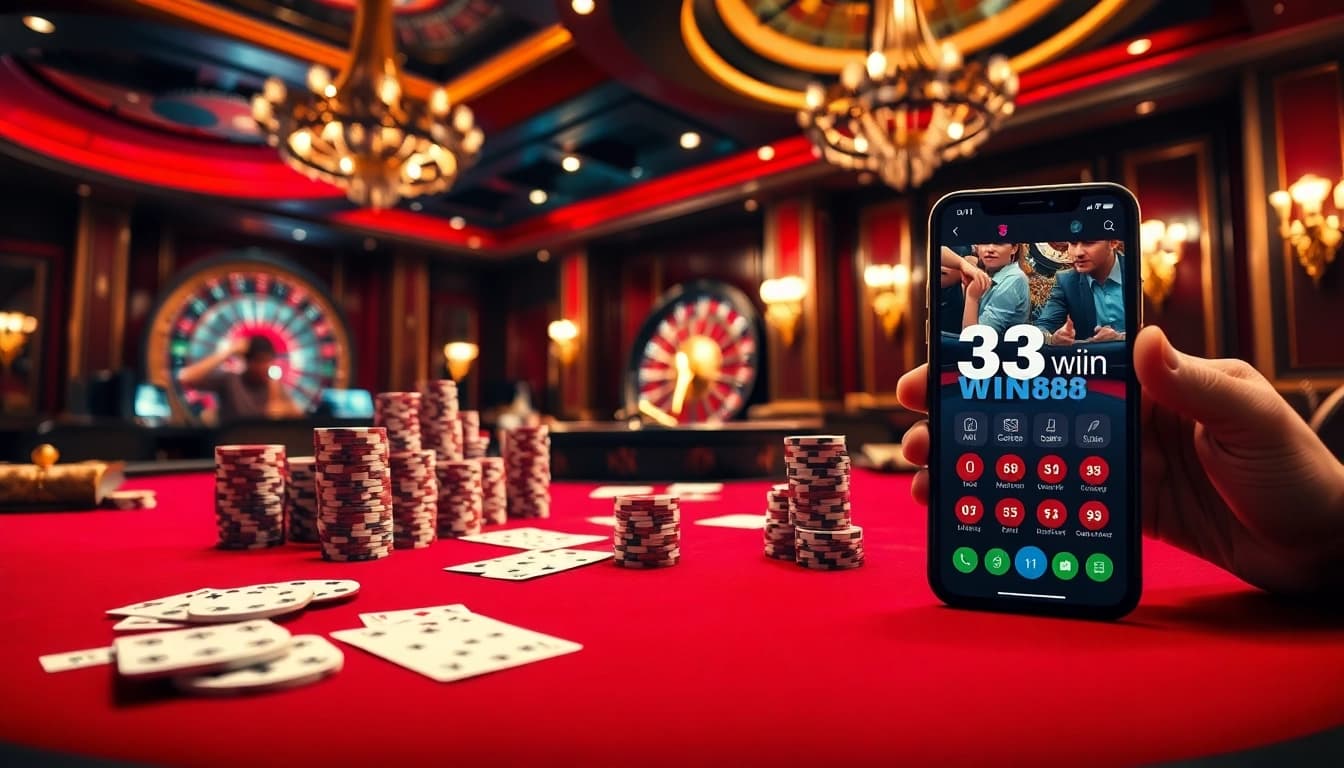 Experience the thrill of poker at 33win68 with vibrant chips and rich casino ambiance.