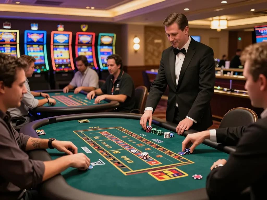 Players actively engaging at a credit card casino table, showcasing excitement in gameplay.